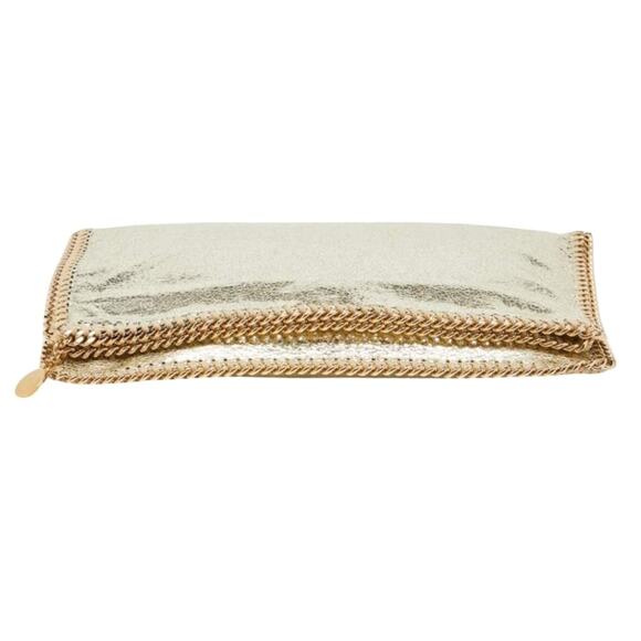 Stella McCartney Falabella Vegan Faux Leather Fold-Over Clutch Gold Vegan Gift - Picture 12 of 16